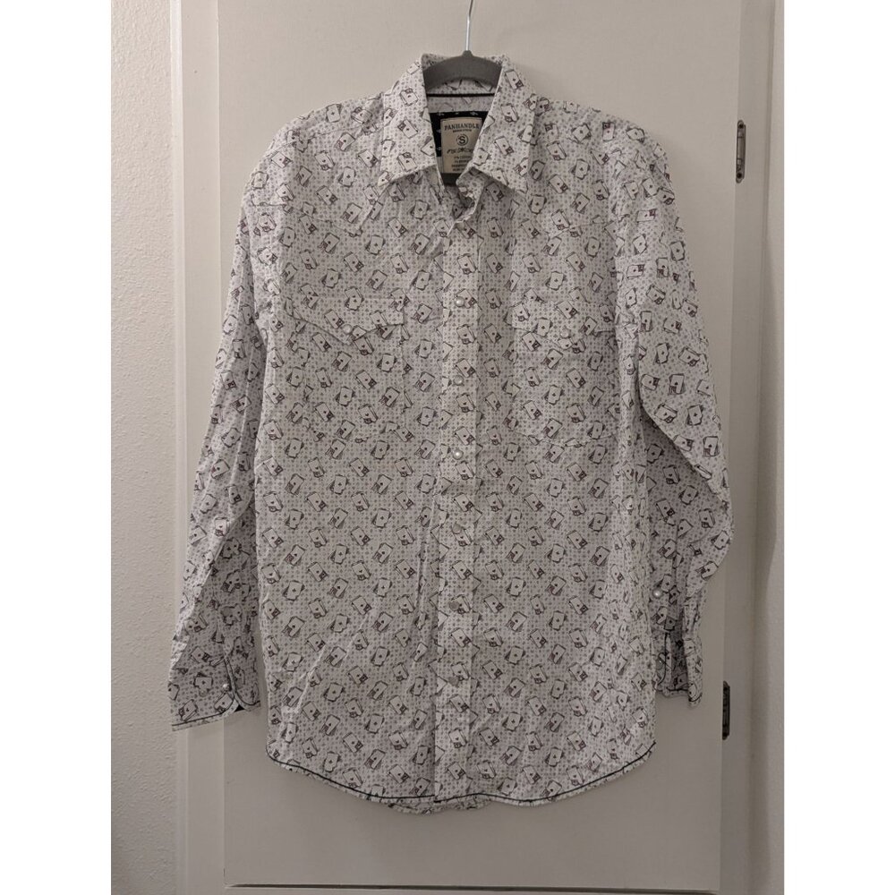 Mens Long Sleeve Western Shirt With Playing Card Print - Size S